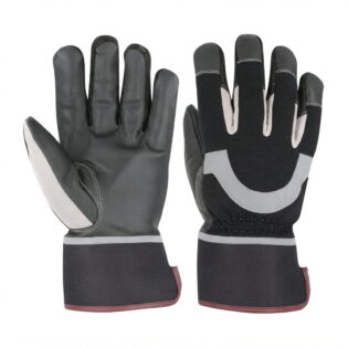 Black Gray PU Leather Gloves