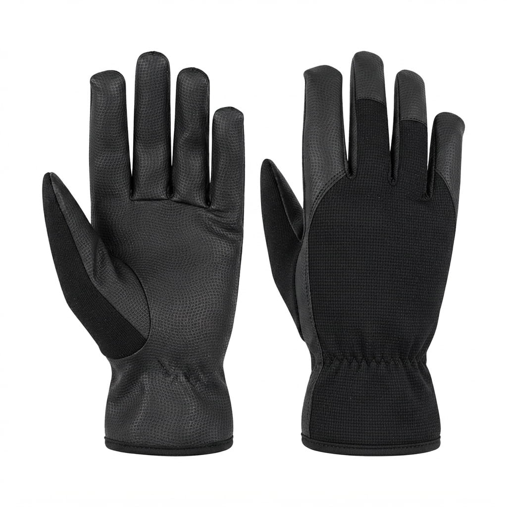 Gray Balck PU Leather Gloves