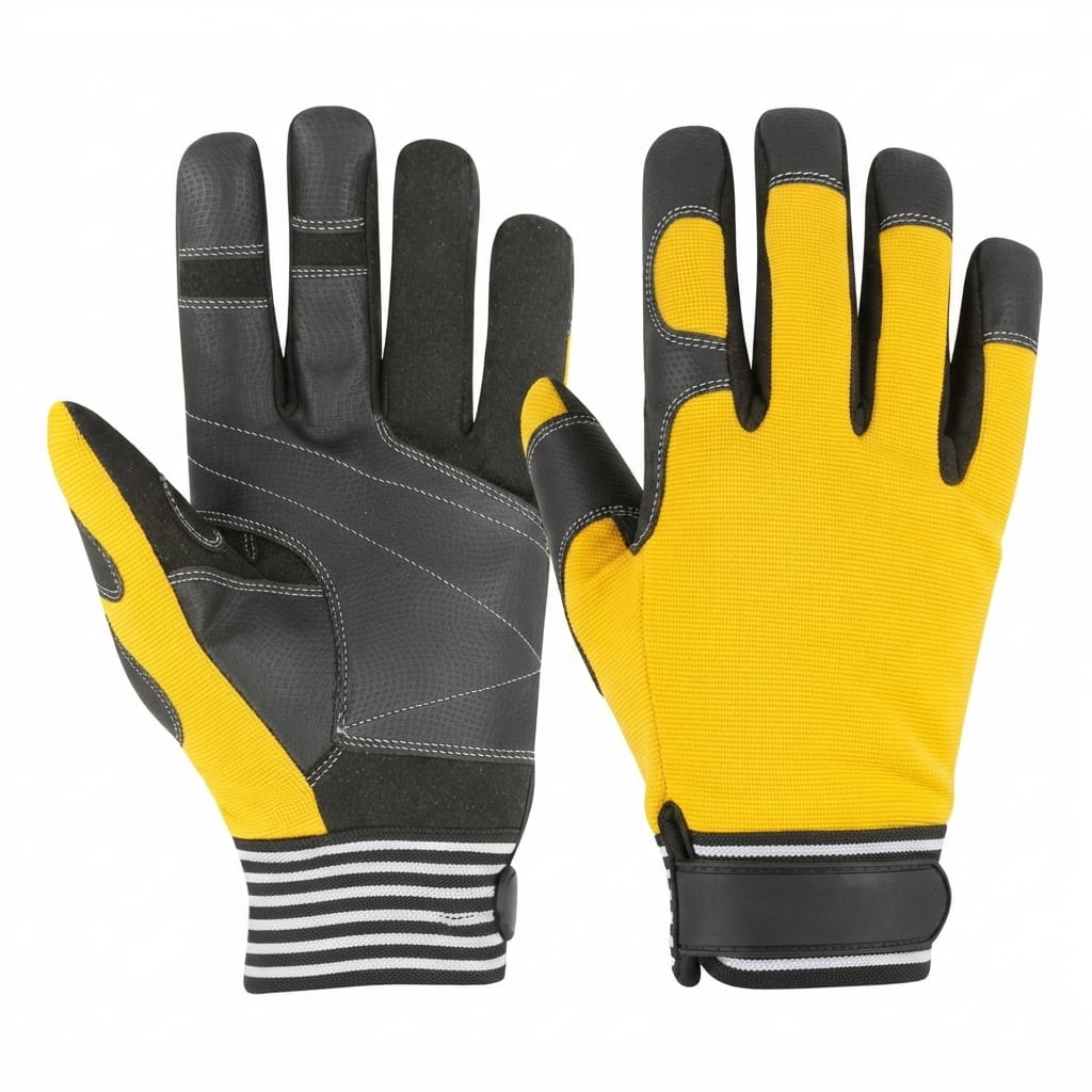 Yellow Black PU Leather Gloves