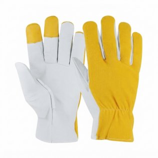 Yellow Cotton & Goatskin Leather Gloves